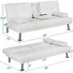 Sofá cama futón reclinable de piel sintética negra, 3 personas