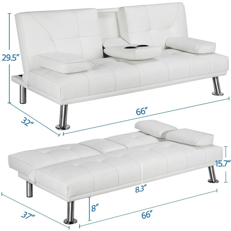 Sofá cama futón reclinable de piel sintética negra, 3 personas