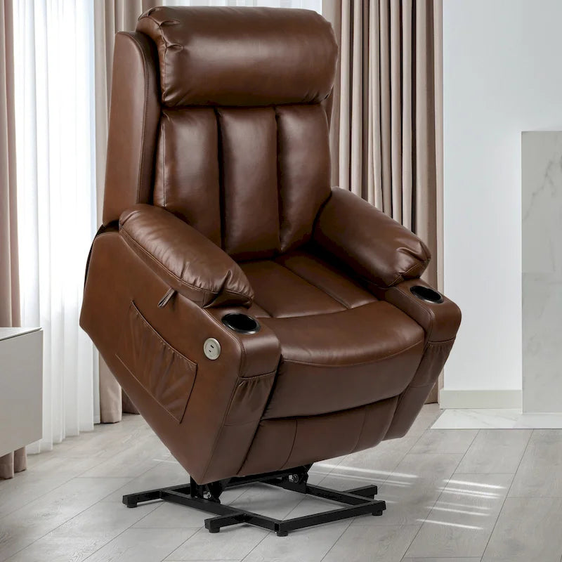 Sillón Reclinable Eléctrico de Masaje de Poliuretano Marrón/Negro – Individual