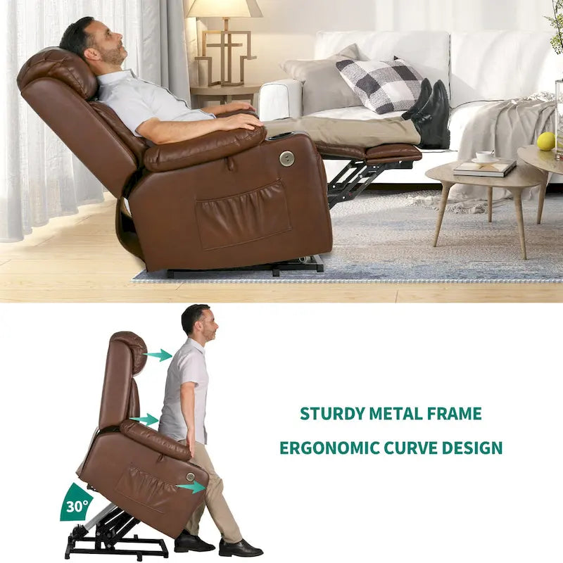 Sillón Reclinable Eléctrico de Masaje de Poliuretano Marrón/Negro – Individual