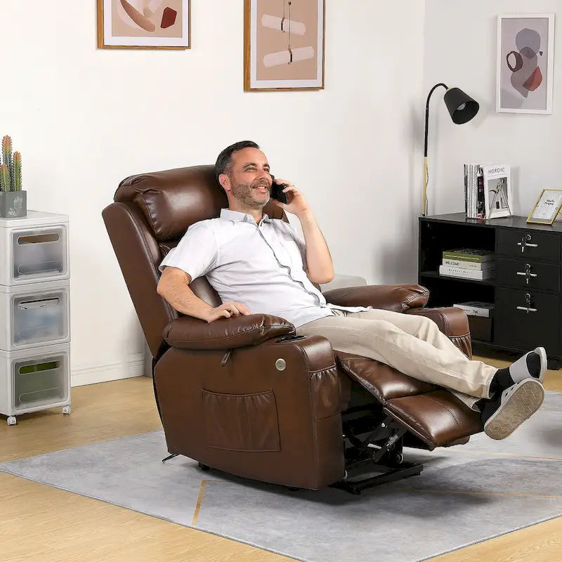 Sillón Reclinable Eléctrico de Masaje de Poliuretano Marrón/Negro – Individual