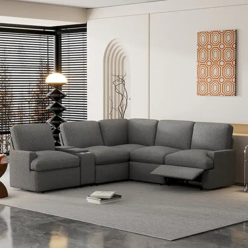 Sofá seccional reclinable eléctrico en forma de L gris oscuro/beige, 2 asientos