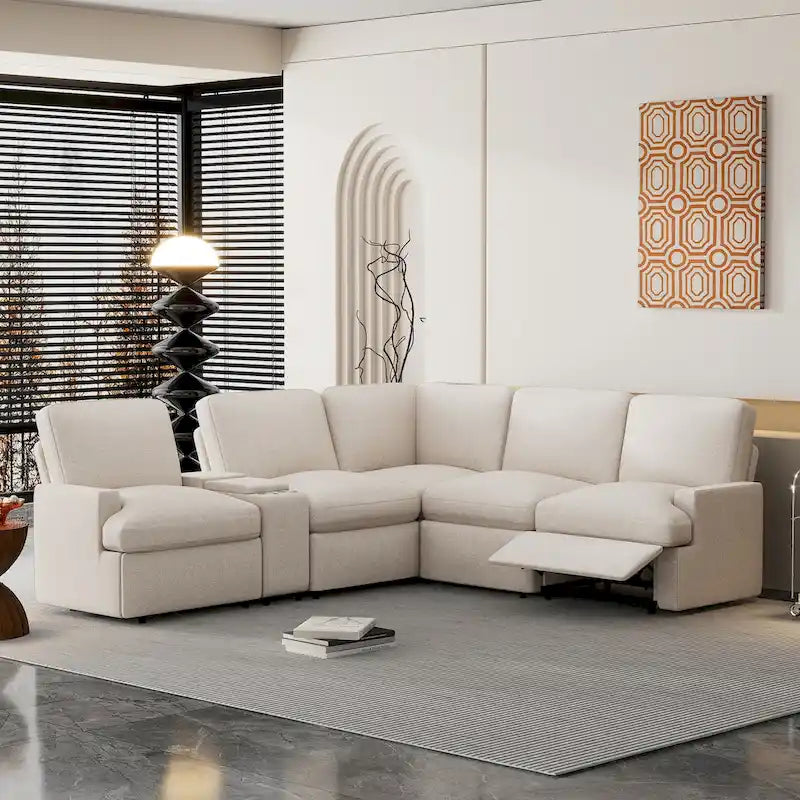 Sofá seccional reclinable eléctrico en forma de L gris oscuro/beige, 2 asientos