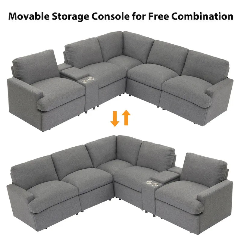 Sofá seccional reclinable eléctrico en forma de L gris oscuro/beige, 2 asientos