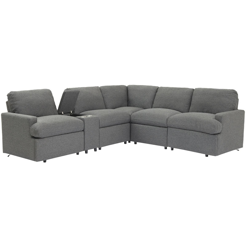 Sofá seccional reclinable eléctrico en forma de L gris oscuro/beige, 2 asientos