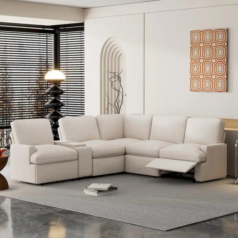 Sofá seccional reclinable eléctrico en forma de L gris oscuro/beige, 2 asientos