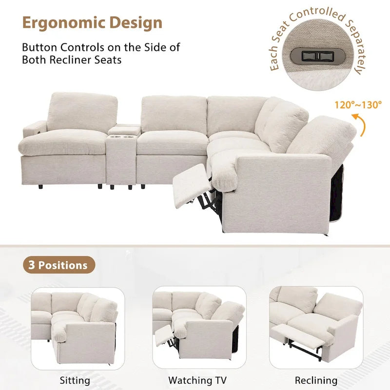 Sofá seccional reclinable eléctrico en forma de L gris oscuro/beige, 2 asientos