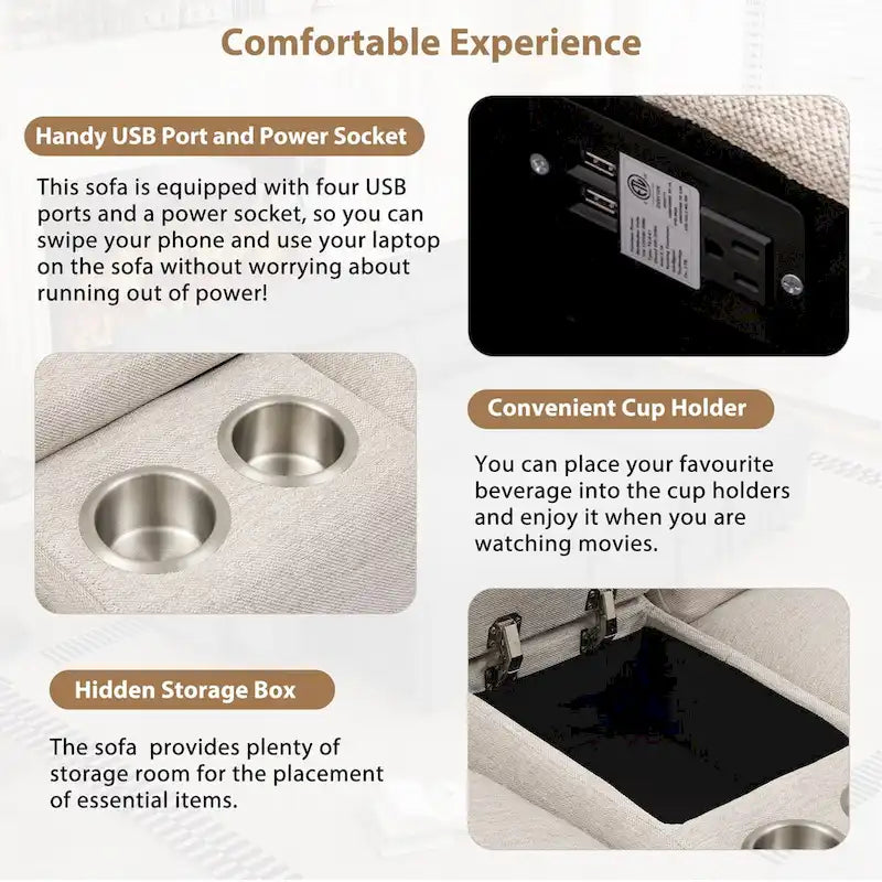 Sofá seccional reclinable eléctrico en forma de L gris oscuro/beige, 2 asientos