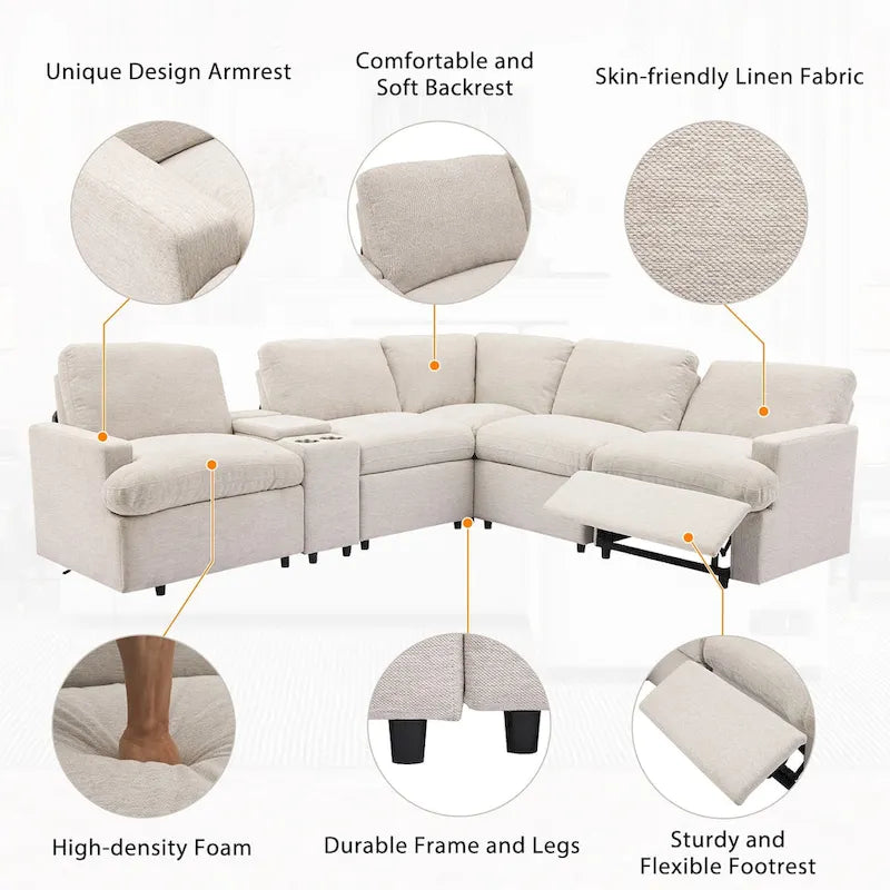 Sofá seccional reclinable eléctrico en forma de L gris oscuro/beige, 2 asientos
