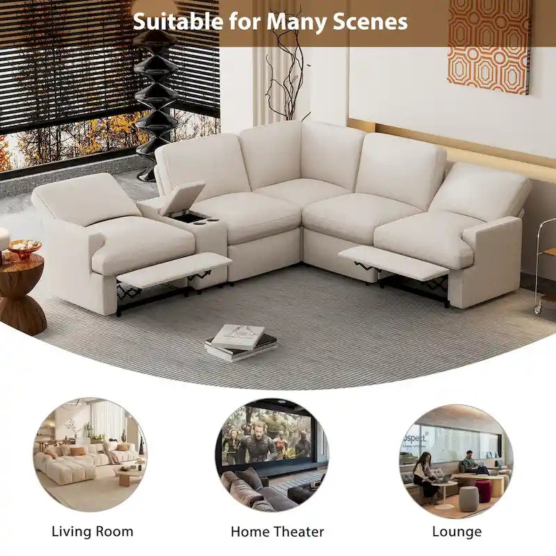Sofá seccional reclinable eléctrico en forma de L gris oscuro/beige, 2 asientos