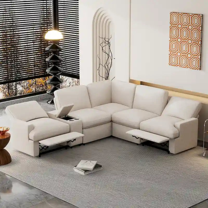 Sofá seccional reclinable eléctrico en forma de L gris oscuro/beige, 2 asientos