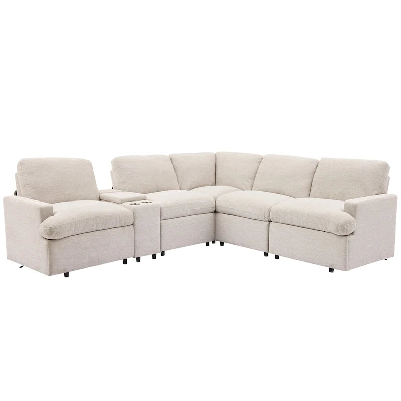 Sofá seccional reclinable eléctrico en forma de L gris oscuro/beige, 2 asientos