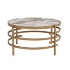Mesa de centro con tablero de piedra sinterizada gris/dorada/plateada y estructura de metal, asientos para 1-2 personas
