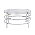 Mesa de centro con tablero de piedra sinterizada gris/dorada/plateada y estructura de metal, asientos para 1-2 personas
