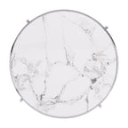 Mesa de centro con tablero de piedra sinterizada gris/dorada/plateada y estructura de metal, asientos para 1-2 personas