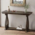 Mesa consola con estante abierto – Patas curvas (azul marino / nogal / negro / espresso)