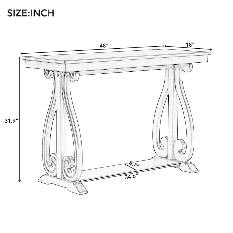 Mesa consola con estante abierto – Patas curvas (azul marino / nogal / negro / espresso)
