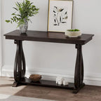 Mesa consola con estante abierto – Patas curvas (azul marino / nogal / negro / espresso)