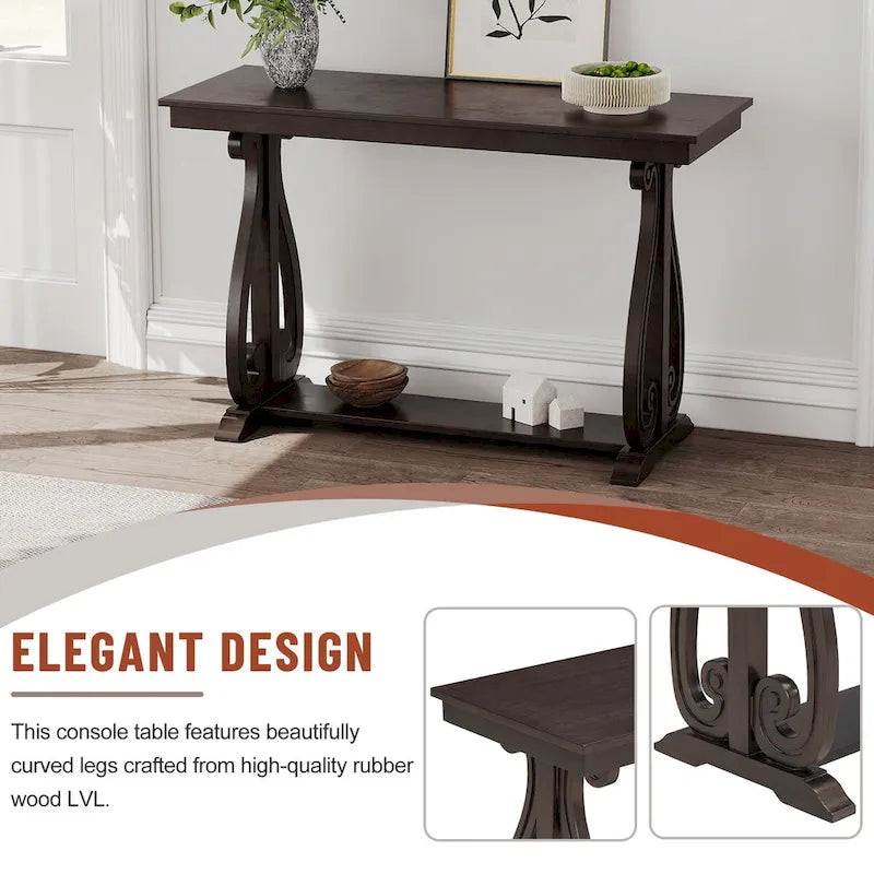 Mesa consola con estante abierto – Patas curvas (azul marino / nogal / negro / espresso)