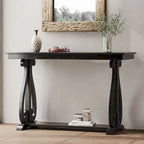 Mesa consola con estante abierto – Patas curvas (azul marino / nogal / negro / espresso)