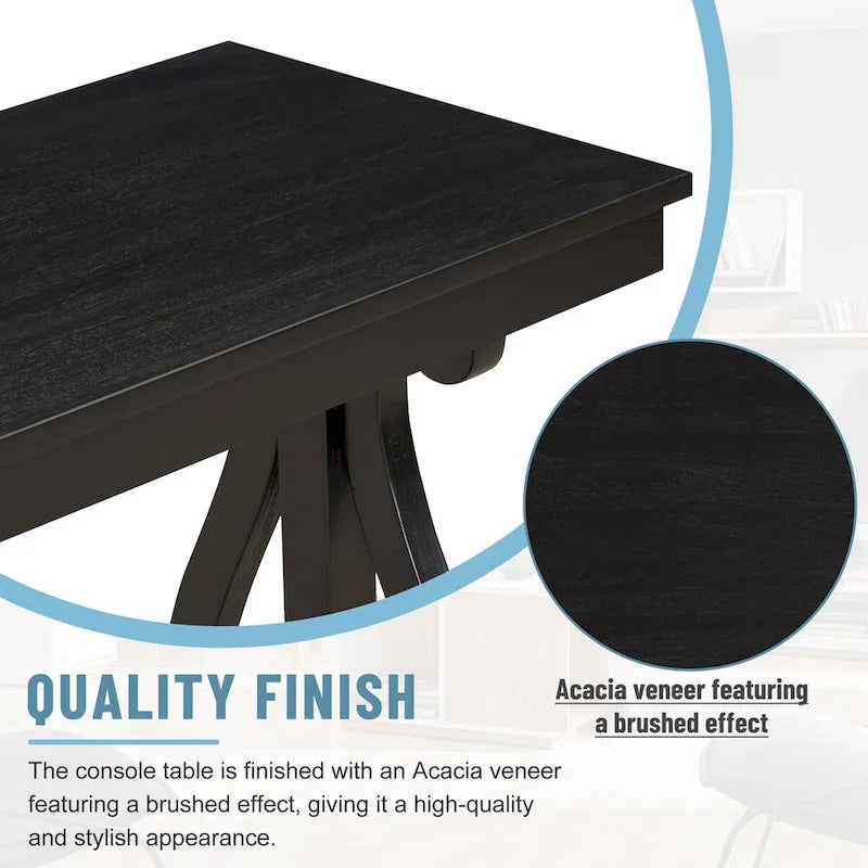 Mesa consola con estante abierto – Patas curvas (azul marino / nogal / negro / espresso)