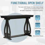 Mesa consola con estante abierto – Patas curvas (azul marino / nogal / negro / espresso)