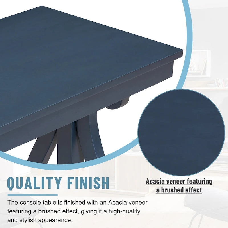Mesa consola con estante abierto – Patas curvas (azul marino / nogal / negro / espresso)