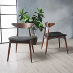 Silla de comedor Mid-Century, color carbón/gris, asiento de tela tapizado, juego de 2