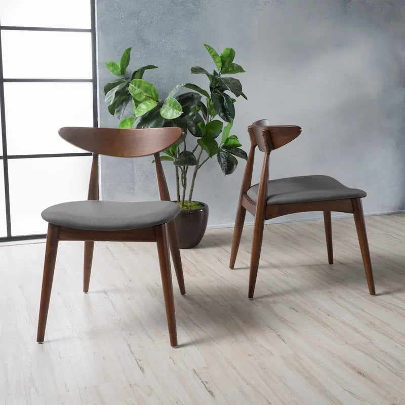 Silla de comedor Mid-Century, color carbón/gris, asiento de tela tapizado, juego de 2