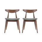 Silla de comedor Mid-Century, color carbón/gris, asiento de tela tapizado, juego de 2