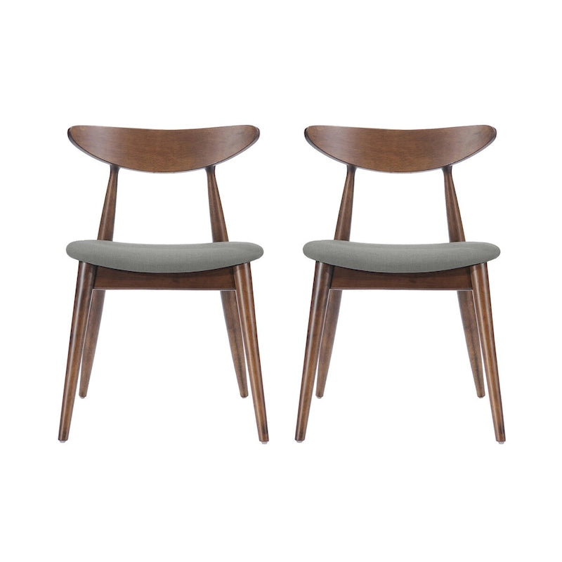 Silla de comedor Mid-Century, color carbón/gris, asiento de tela tapizado, juego de 2
