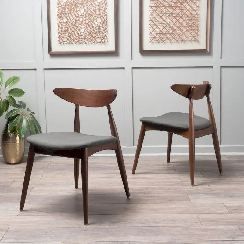 Silla de comedor Mid-Century, color carbón/gris, asiento de tela tapizado, juego de 2