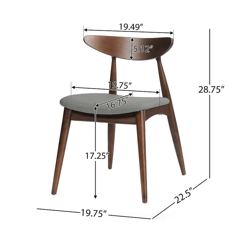 Silla de comedor Mid-Century, color carbón/gris, asiento de tela tapizado, juego de 2