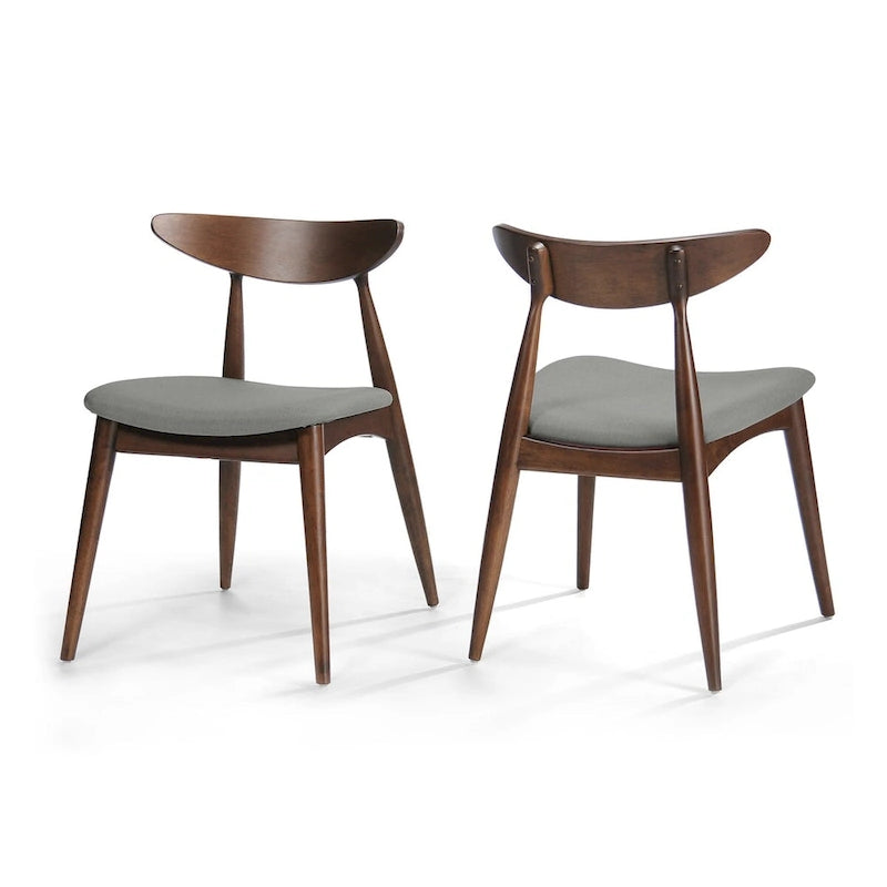 Silla de comedor Mid-Century, color carbón/gris, asiento de tela tapizado, juego de 2