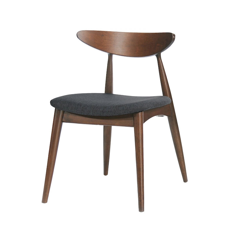 Silla de comedor Mid-Century, color carbón/gris, asiento de tela tapizado, juego de 2