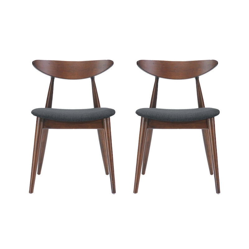 Silla de comedor Mid-Century, color carbón/gris, asiento de tela tapizado, juego de 2