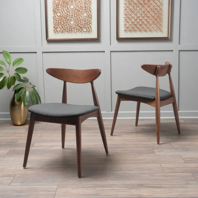 Silla de comedor Mid-Century, color carbón/gris, asiento de tela tapizado, juego de 2