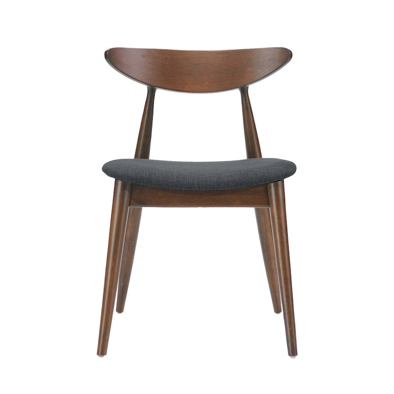 Silla de comedor Mid-Century, color carbón/gris, asiento de tela tapizado, juego de 2