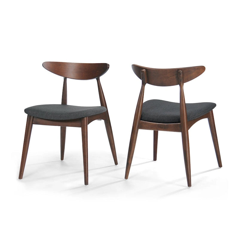 Silla de comedor Mid-Century, color carbón/gris, asiento de tela tapizado, juego de 2