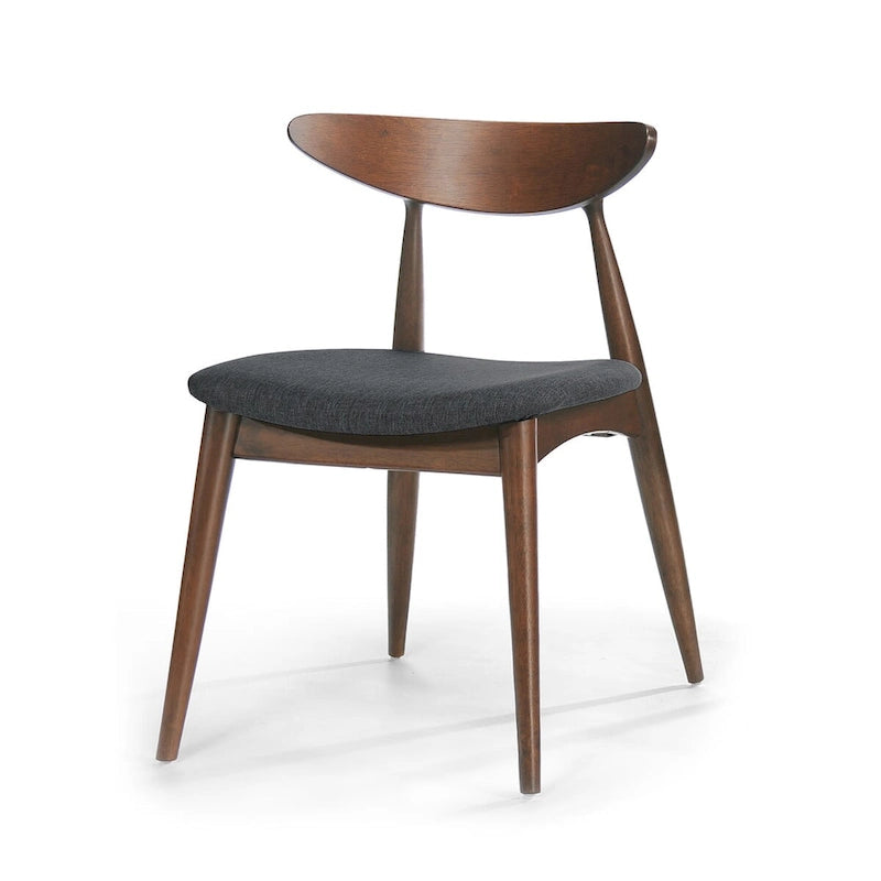 Silla de comedor Mid-Century, color carbón/gris, asiento de tela tapizado, juego de 2