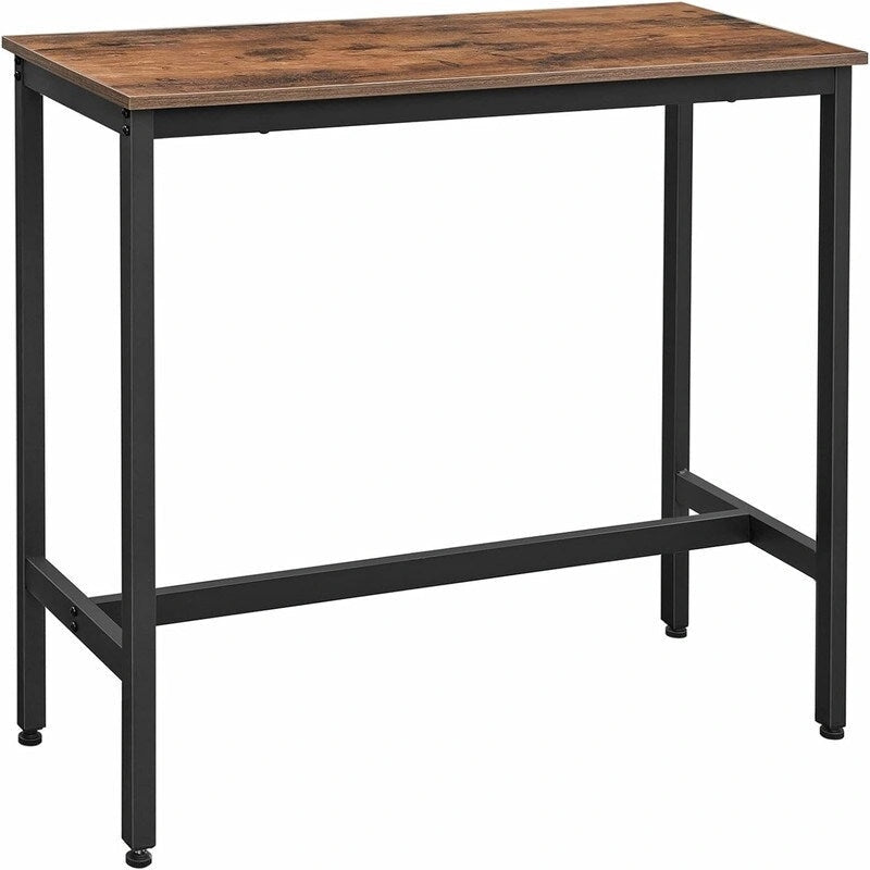 Mesa de barra estrecha con patas metálicas, para 2 personas – Marrón rústico / Blanco rústico / Negro ébano
