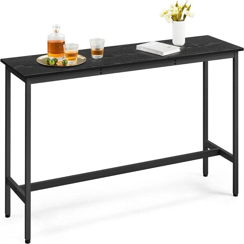 Mesa de barra estrecha con patas metálicas, para 2 personas – Marrón rústico / Blanco rústico / Negro ébano