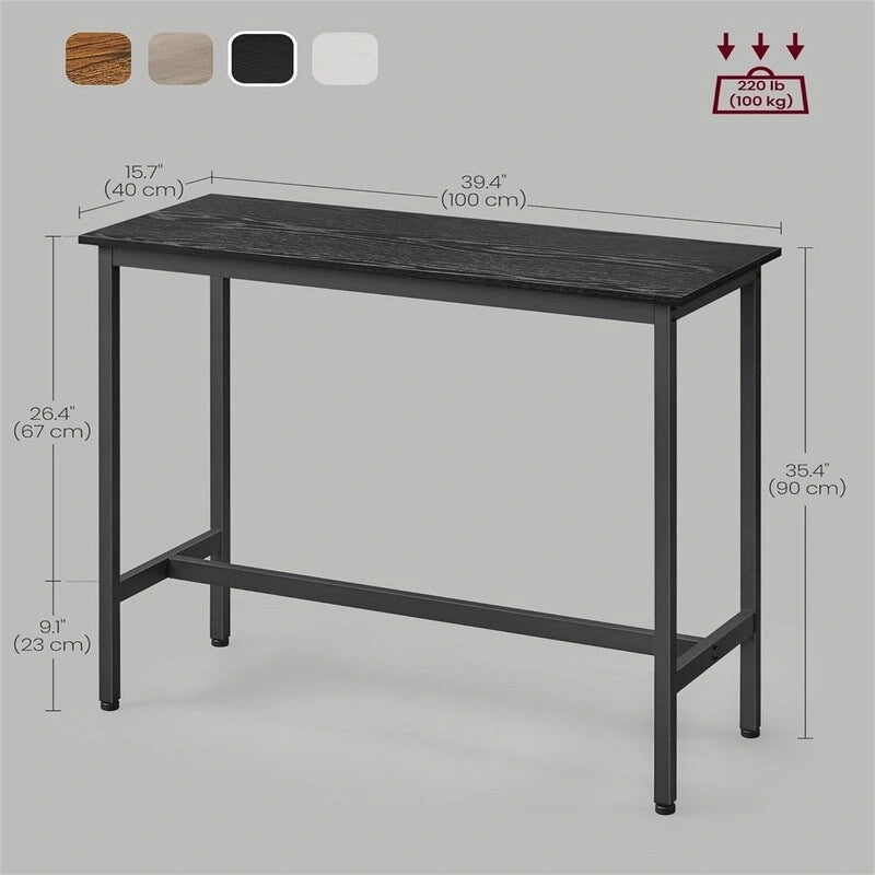 Mesa de barra estrecha con patas metálicas, para 2 personas – Marrón rústico / Blanco rústico / Negro ébano