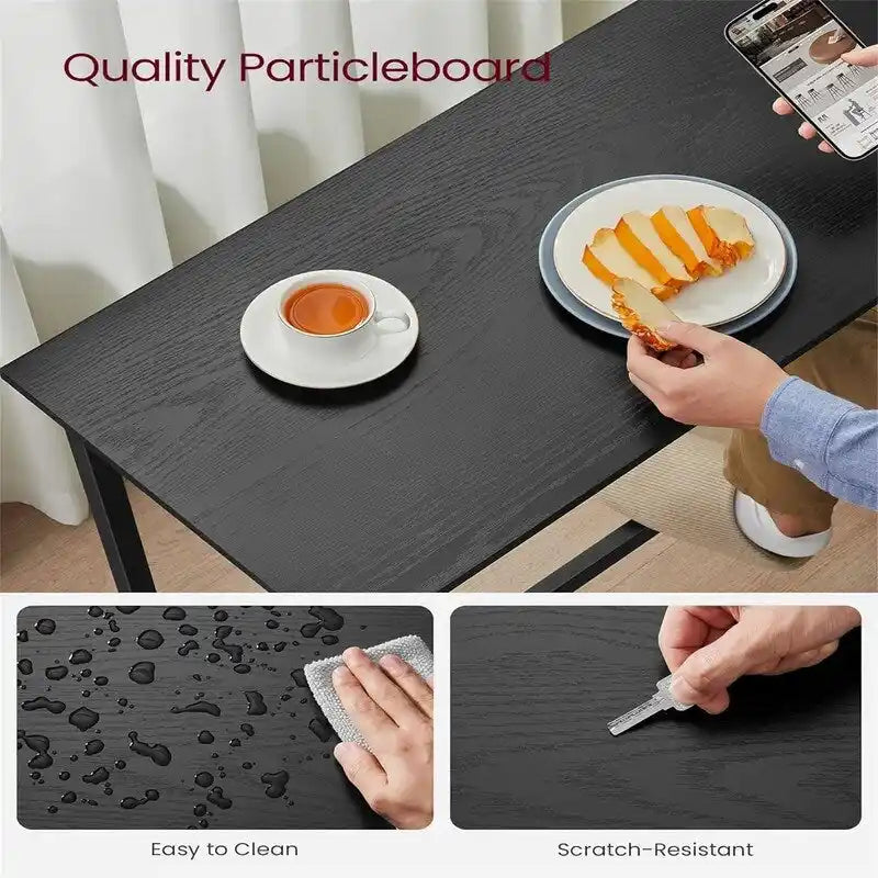 Mesa de barra estrecha con patas metálicas, para 2 personas – Marrón rústico / Blanco rústico / Negro ébano