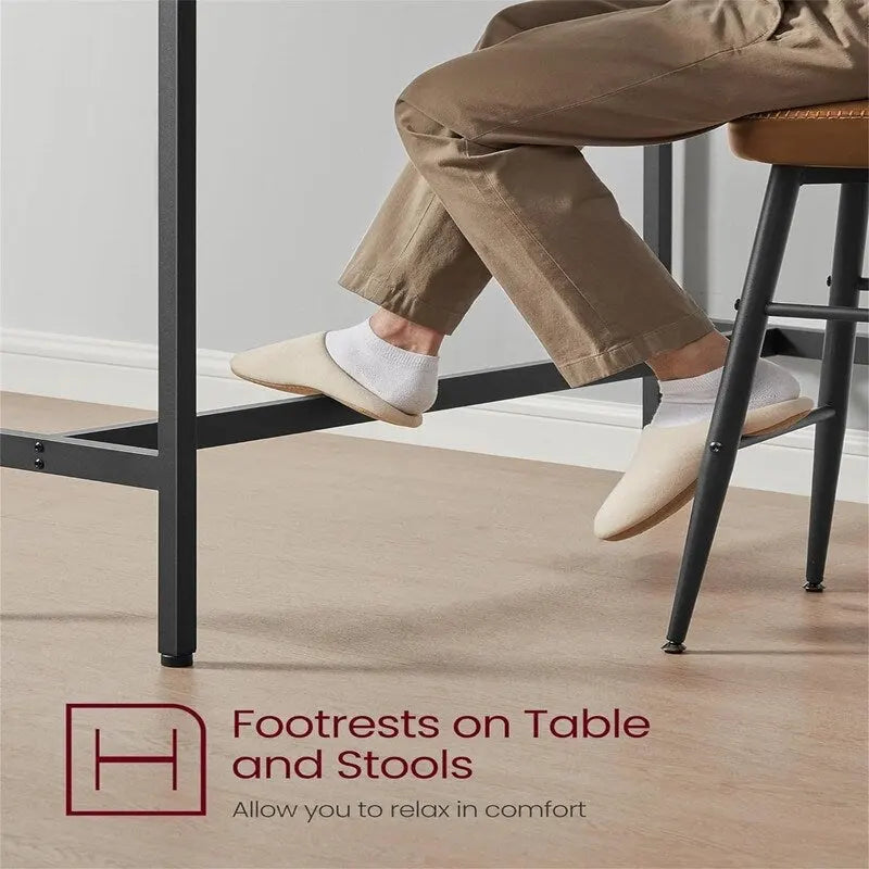 Mesa de barra estrecha con patas metálicas, para 2 personas – Marrón rústico / Blanco rústico / Negro ébano