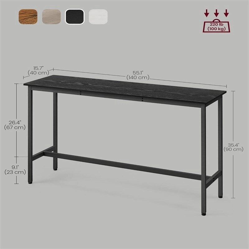Mesa de barra estrecha con patas metálicas, para 2 personas – Marrón rústico / Blanco rústico / Negro ébano