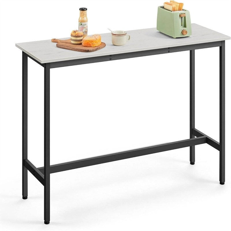 Mesa de barra estrecha con patas metálicas, para 2 personas – Marrón rústico / Blanco rústico / Negro ébano