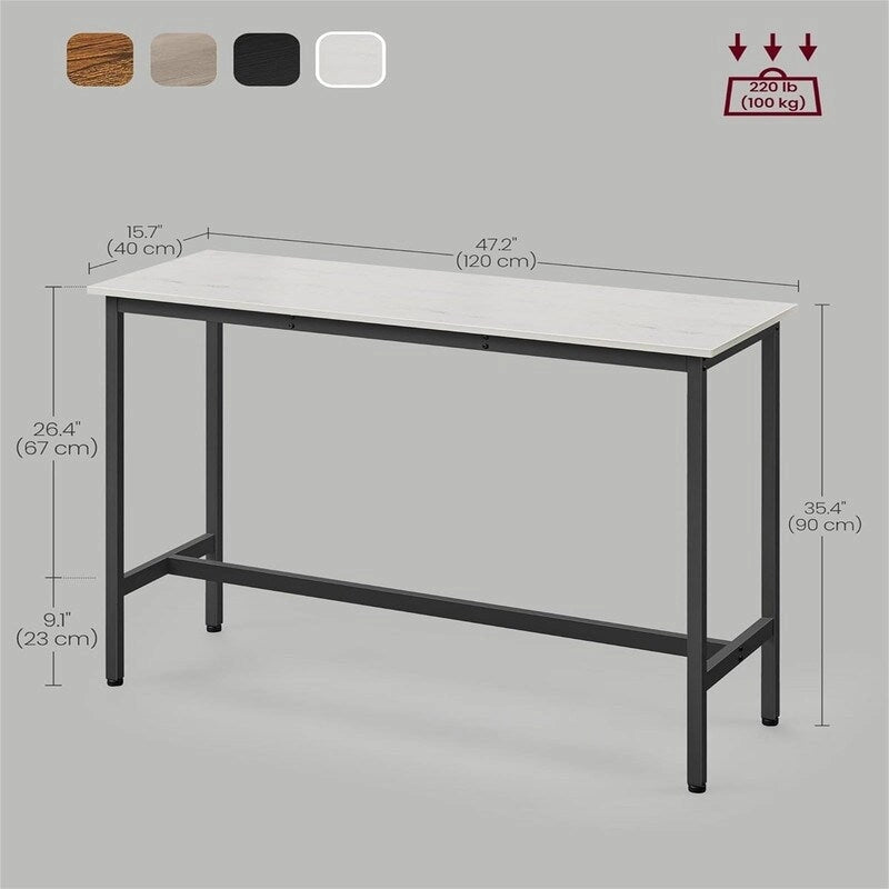 Mesa de barra estrecha con patas metálicas, para 2 personas – Marrón rústico / Blanco rústico / Negro ébano