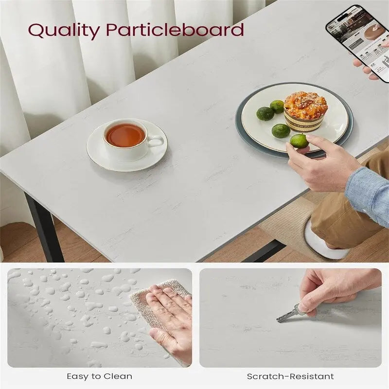 Mesa de barra estrecha con patas metálicas, para 2 personas – Marrón rústico / Blanco rústico / Negro ébano
