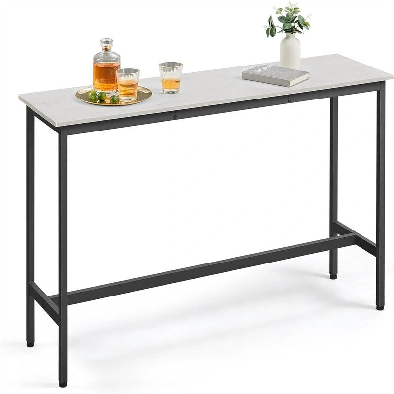 Mesa de barra estrecha con patas metálicas, para 2 personas – Marrón rústico / Blanco rústico / Negro ébano